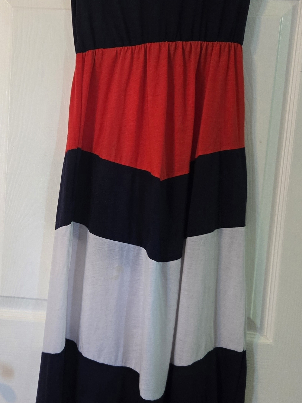 Sleeveless Colorblock Maxi Dress in Navy, Red & White